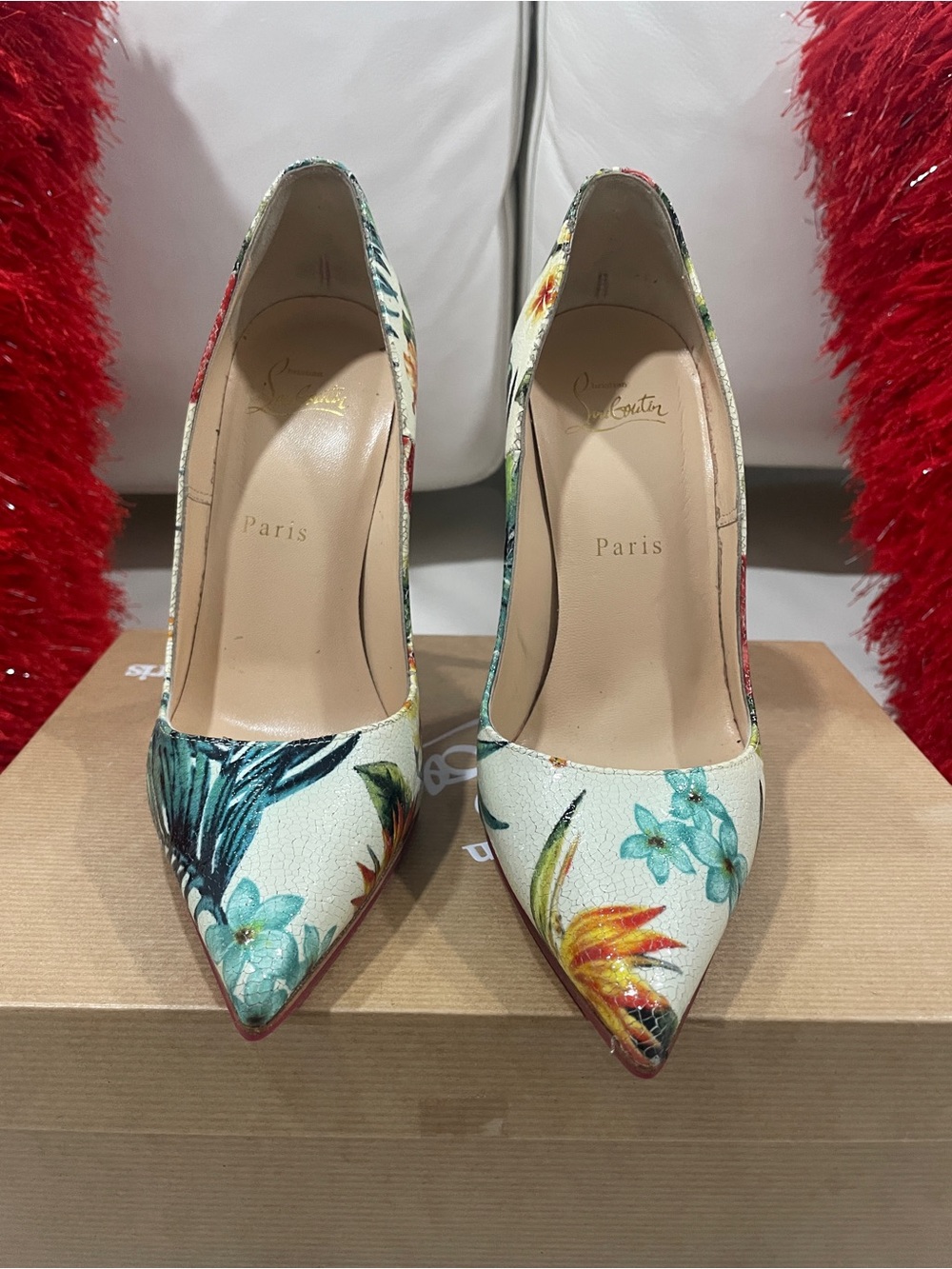 Christian Louboutin Floral Pointed-Toe Pumps Size 37.5